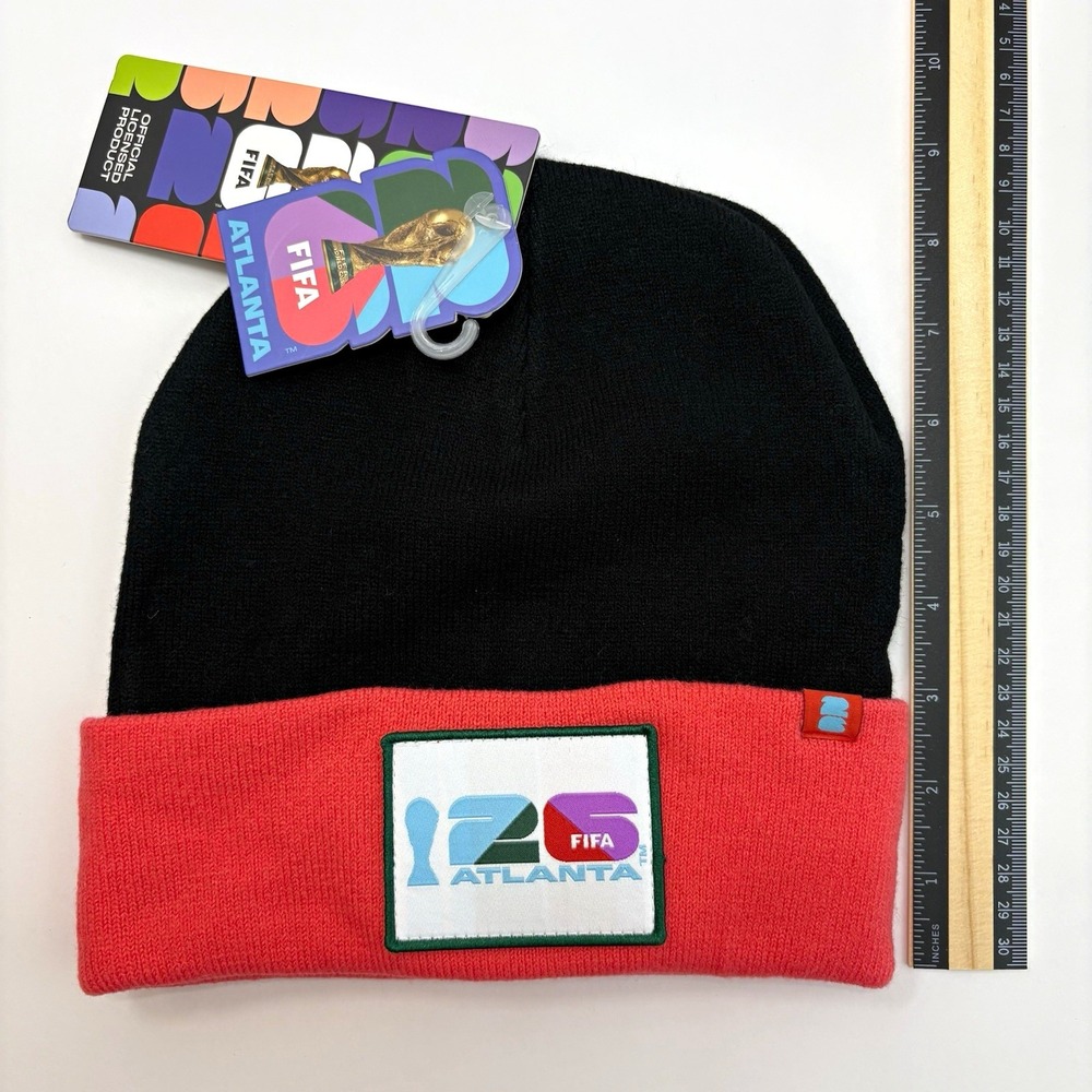 FIFA Atlanta 26 World Cup Knit Beanie Hat Black/Pink One Size NWT